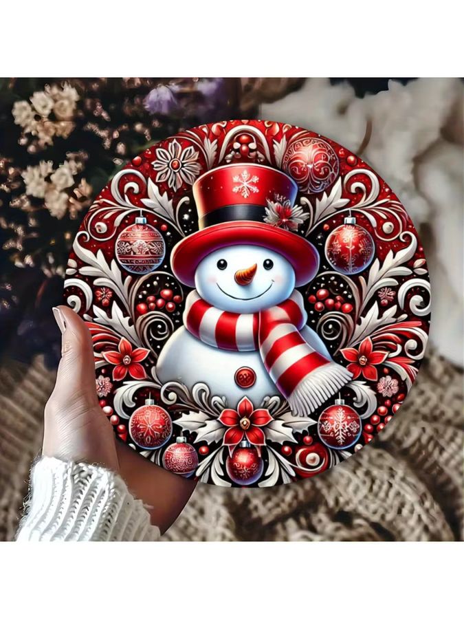 Rundes Schneemann Metallschild von Potdemiel zur Wanddekoration im Bauernhaus-Stil für Weihnachten, Multicolor - Bild 6