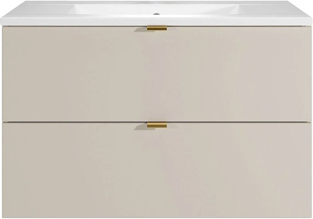 Lavena Einzelwaschtisch aus Keramik in Beige im Art-Déco-Stil, Breite: 80 cm - Bild 1