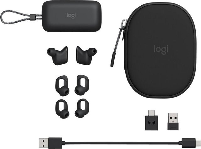 Logitech Zone True Wireless Kopfhörer mit Mikrofon und aktiver Rauschunterdrückung in Schwarz und Grau - Bild 1