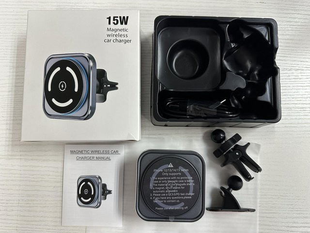 ElectroCN Magnetisches kabelloses Autoladegerät mit 15W MagSafe Handyhalterung und LED-Umgebungslicht in Grau - Bild 1