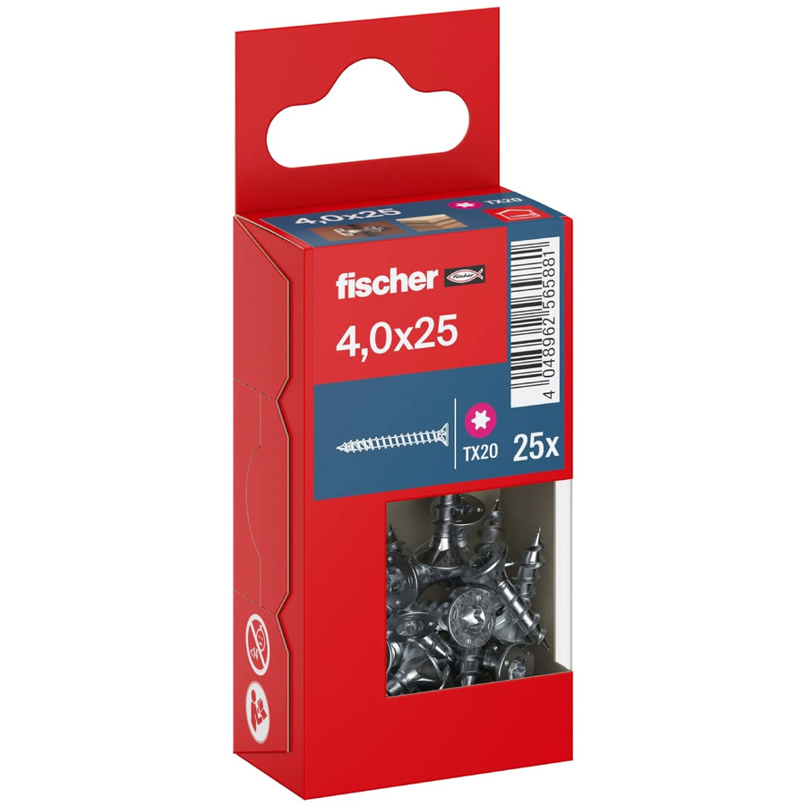 Fischer PowerFast II Senkkopf Schraube mit Torx-Antrieb und Vollgewinde aus verzinktem Stahl, Durchmesser: 4,0 mm, Länge: 25,0 mm, 25 Stück, Farbe: Silber/Blau - Bild 2