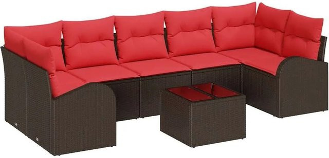 vidaXL Gartenmöbel-Set aus Poly-Rattan in Braun und Rot mit wetterfesten Kissen und Tisch - Bild 1