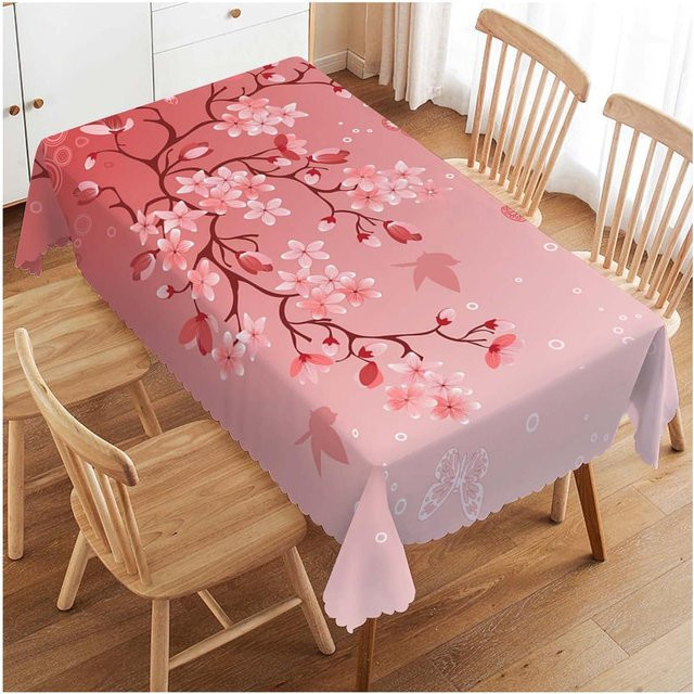 Wasserdichte Tischdecke mit Rosa Kirschblüten-Design von JINGYUE Pet, rechteckig, waschbar, B/T: 100 x 160 cm - Bild 1