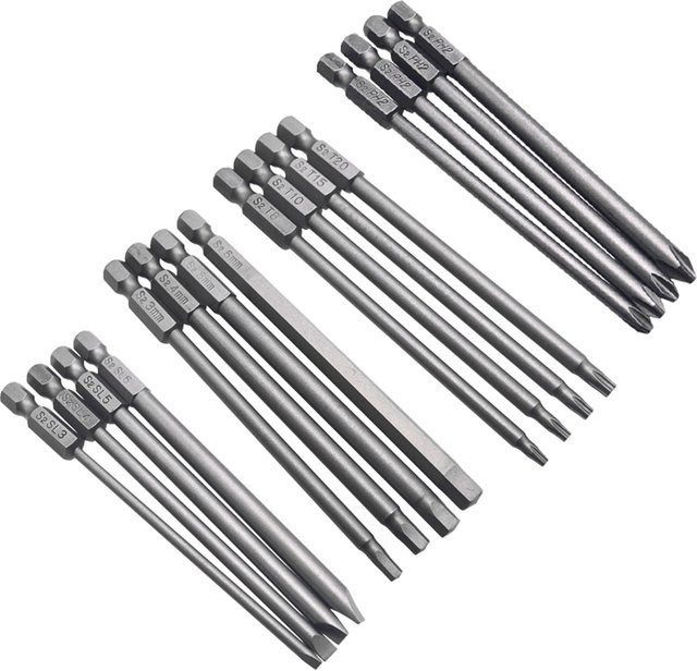 DAZZLEEX Magnetische Schraubendreher-Bits Set, 4 Stück, 1/4 Sechskantschaft, 100 mm Länge, für Torx, Hexagon, Kreuz und Schlitz, Grau - Bild 1