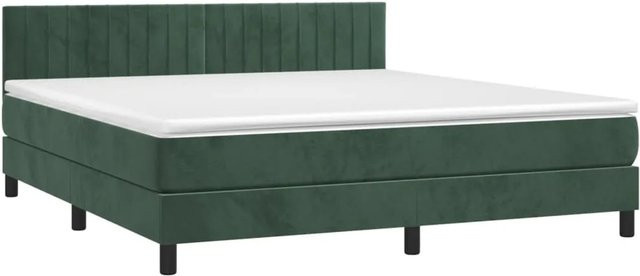 vidaXL Boxspringbett mit Matratze in Dunkelgrün aus Samt mit LED-Unterbettbeleuchtung und USB-Ladeanschluss, B/T/H: 180 x 200 x 88 cm - Bild 1