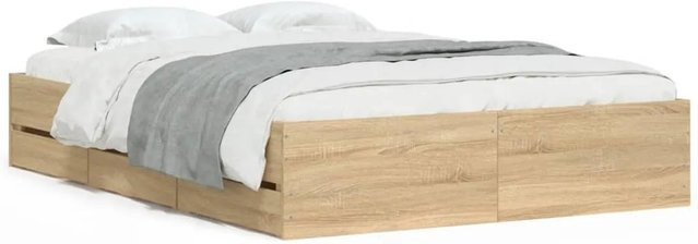 vidaXL Bettgestell mit Schubladen in Sonoma-Eiche Braun aus Holzwerkstoff B: 120 cm, L: 200 cm - Bild 1