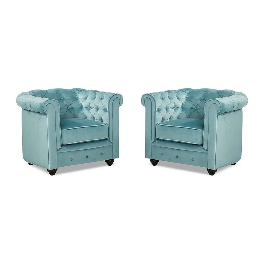 Vente-unique Chesterfield Sessel mit gerader Rückenlehne aus Samt in Hellblau, Höhe: 82 cm - Bild 2
