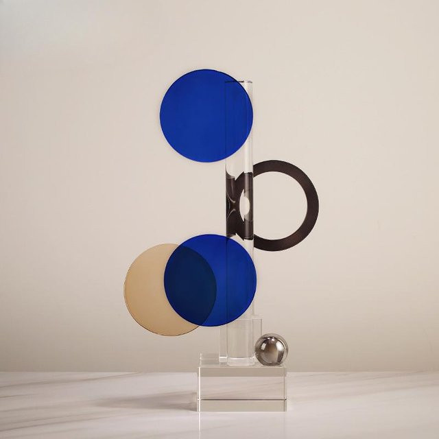Yiran Furniture Kristall Dekoration mit geometrischen Ornamenten in Halbkreisform, abstraktes Kunstwerk für Wohnzimmer und Couchtisch, mehrfarbig - Bild 1