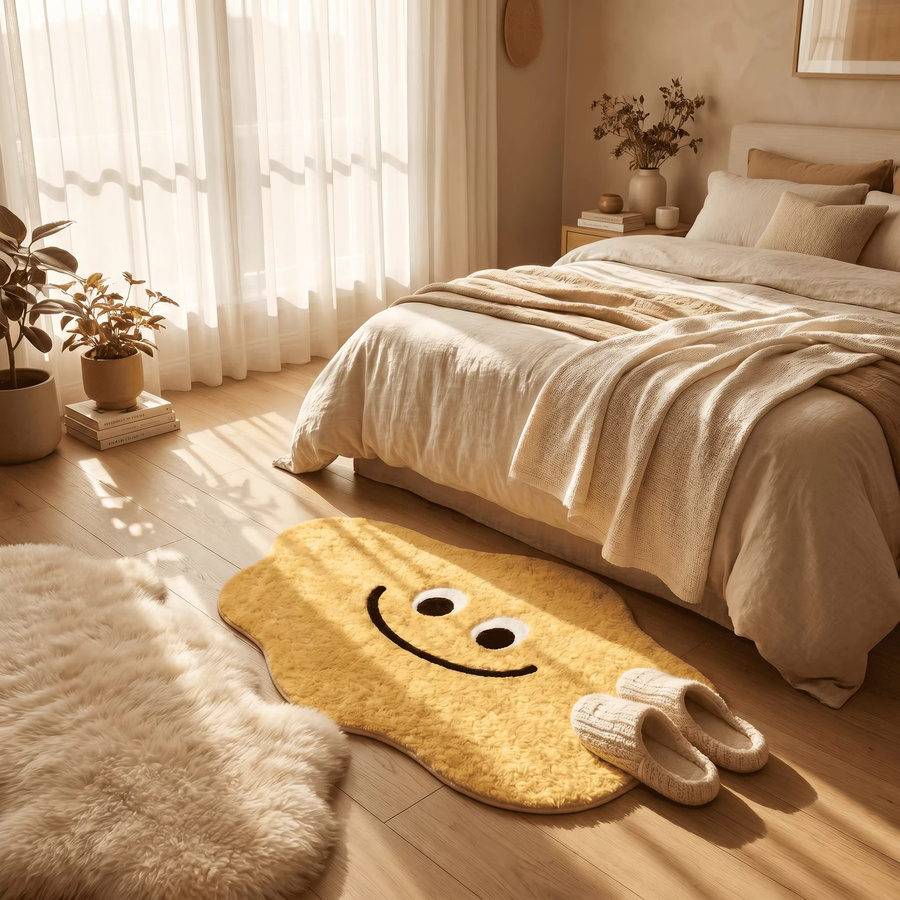 DHDH Smiley-Gesicht Plüschteppich in Gelb, dekorativer Bodenteppich für Wohnzimmer und Schlafzimmer, B/T: 60 x 40 cm - Bild 2