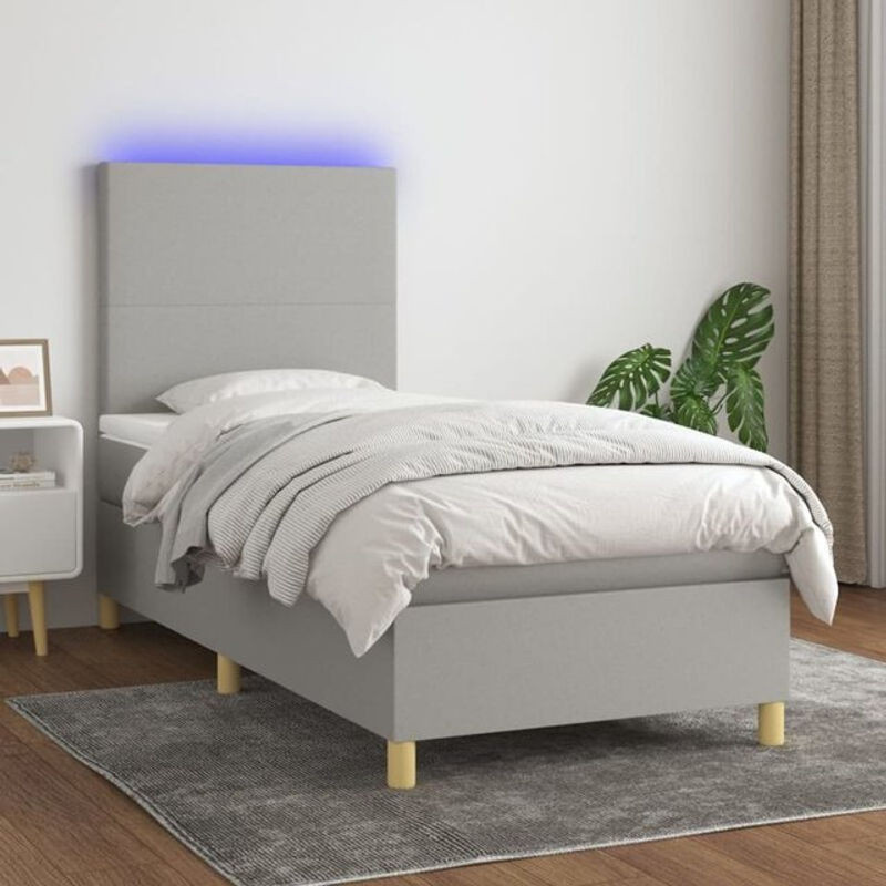 vidaxl Boxspringbett mit Matratze aus Stoff in Grau, B/B: 90 x 200 cm - Bild 1