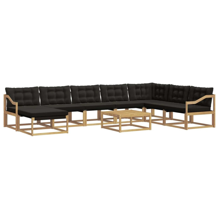 vidaXL Outdoor-Sofagarnitur 9-teilig L-Form aus Akazienholz in Schwarz, Weiß und Braun mit Textilene-Bezug und wetterfesten Sitzkissen, B/T/H: 79 x 79 x 37 cm - Bild 2