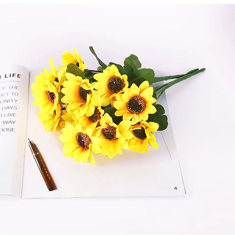 Künstlicher Sonnenblumenstrauß in Gelb mit 7 Köpfen für Hochzeiten und Heimdekoration im Landhausstil - Bild 2