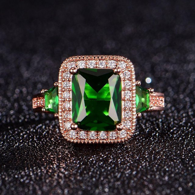 Ring 14K Roségold, Smaragd, Diamant, Damen - Bild 1