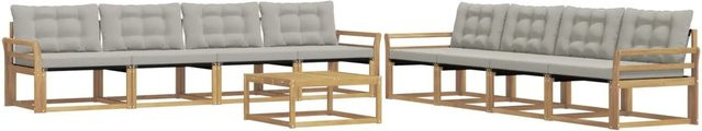 vidaXL Outdoor-Sofagarnitur aus Akazienholz mit Textilene-Bezug in Weiß-Hellgrau, 9-teiliges Set mit Tisch und Polstern, B/T/H: 79 x 79 x 37 cm - Bild 1