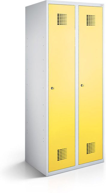 rotstahl Kleiderspind mit 2 Türen in Gelb und lichtgrauem Korpus, B/T/H: 80 x 50 x 180 cm - Bild 1