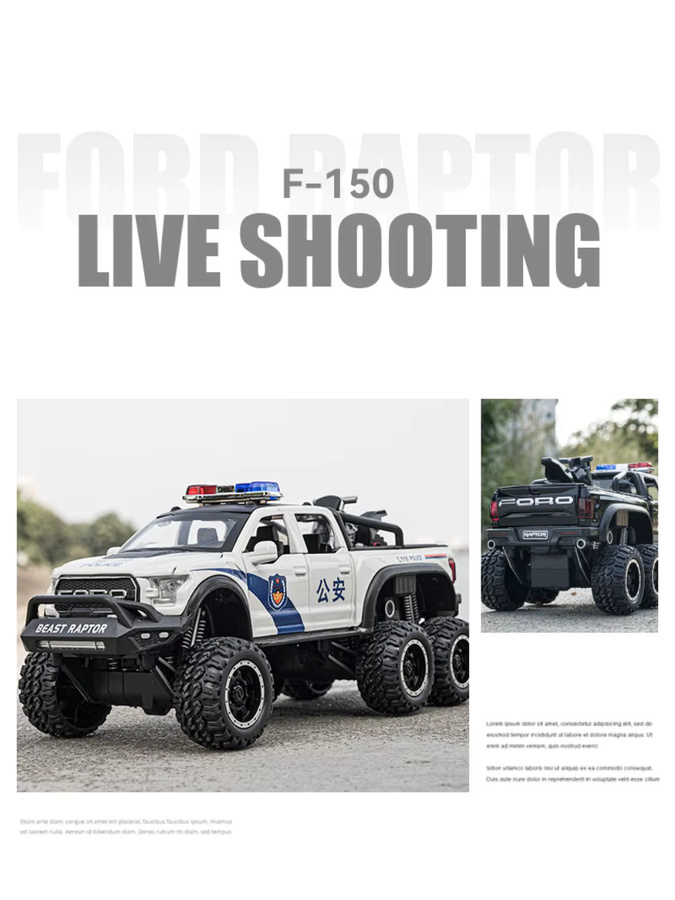 MINI AUTO Ford Raptor F150 Pickup Modell Auto, 1:28, Metall, mit Licht und Sound - Bild 5