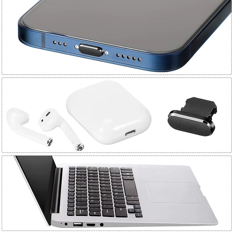 Handy-Ladeanschluss Staubstopfen mit Reinigungsbürsten-Set für iPhone, AirPods und iPad, Farbe: Weiß, Anschluss: Lightning - Bild 3