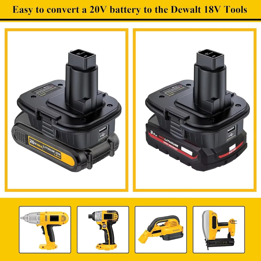 XMSJ DM18D Batterie-Adapter Konverter für Milwaukee 18V Li-Ion Akkus auf DeWalt 20V Werkzeuge, Schwarz - Bild 4