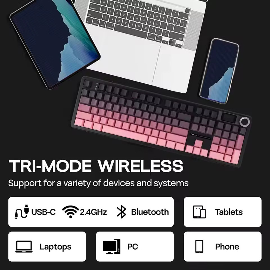 AULA F108 Pro Gaming Mechanische Tastatur mit RGB, TFT Smart Display und Tri-Modus Verbindung (Bluetooth, Wi-Fi, Kabellos) in Blau - Bild 3