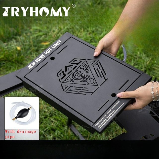 Tryhomy Camping Outdoor IGT Teetablett mit Abflussrohr und Aufbewahrungsbox aus Kohlenstoffstahl in Schwarz - Bild 1