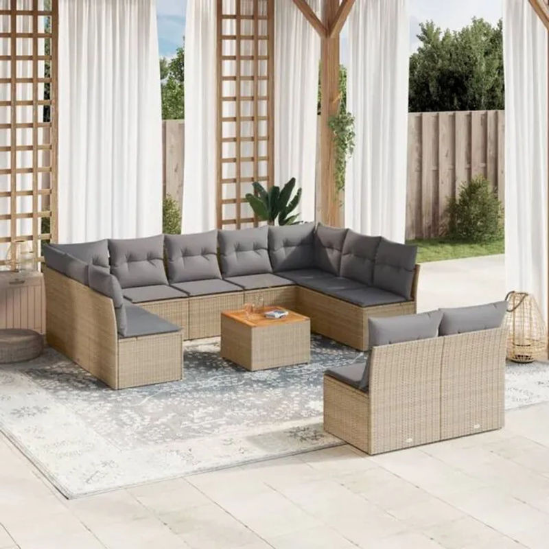 Vidaxl 12-tlg. Garten-Sofagarnitur aus Polyrattan mit Kissen in Beige - Bild 1
