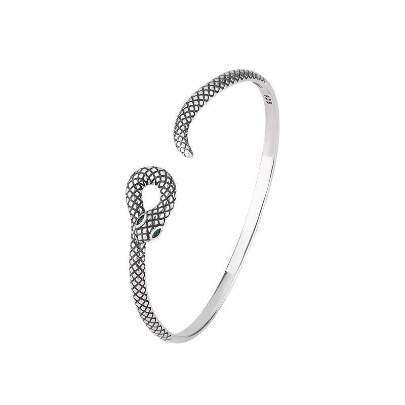 ZTRLIUA Armreif Schlangen, 925 Sterling Silber, Grünäugig, Unisex - Bild 3