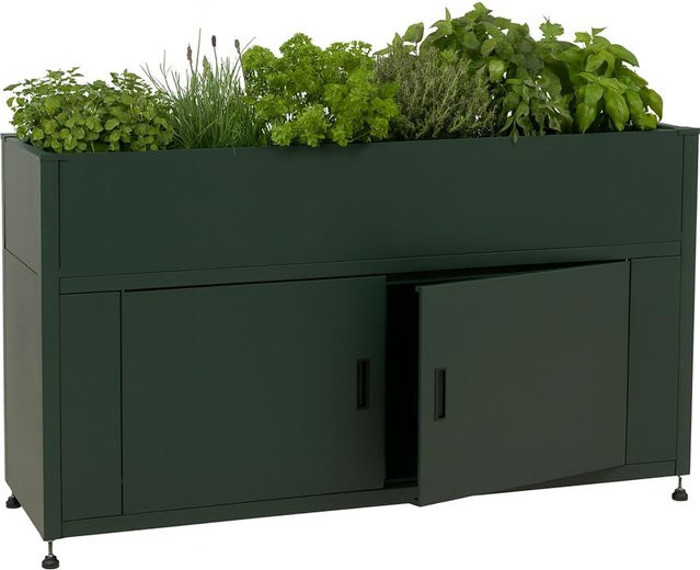 Metallhochbeet MCW-O85 Pflanzkübel mit Stauraum in Grün, B/T/H: 161 x 91 x 51 cm - Bild 1