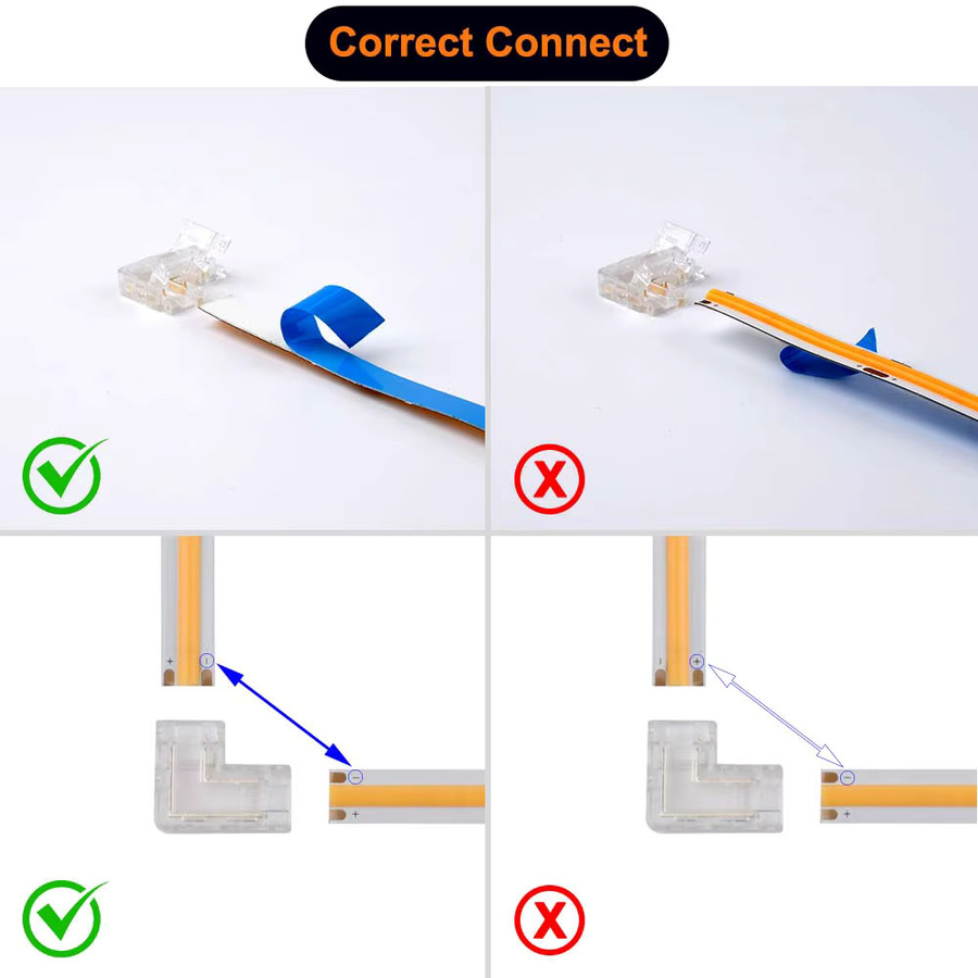 Rechtwinklige L-Form Eckverbinder für COB-LED-Streifen in 2-polig, 3-polig und 4-polig für CCT-RGB-Bandbeleuchtung, transparent, Breite: 5 mm, 8 mm oder 10 mm - Bild 2