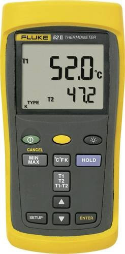 Fluke 52 II Temperatur-Messgerät in Gelb für die Fühler-Typen J, K, T und E mit einem Messbereich von -250 bis +1372°C - Bild 1