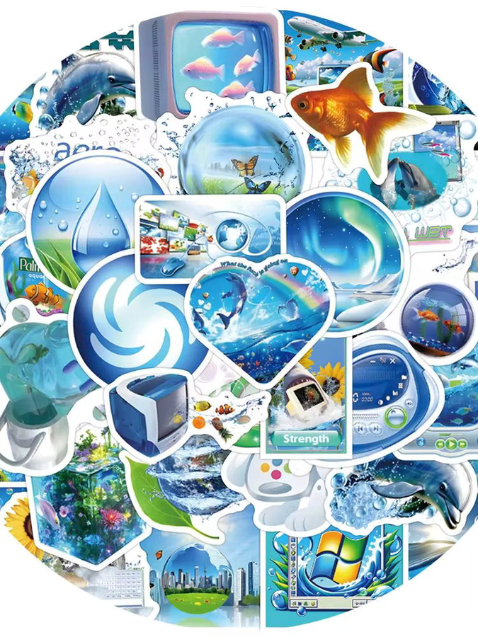 Charile Frutiger Aero Art Aufkleber, blau, multicolor, 55-teiliges Set - Bild 1
