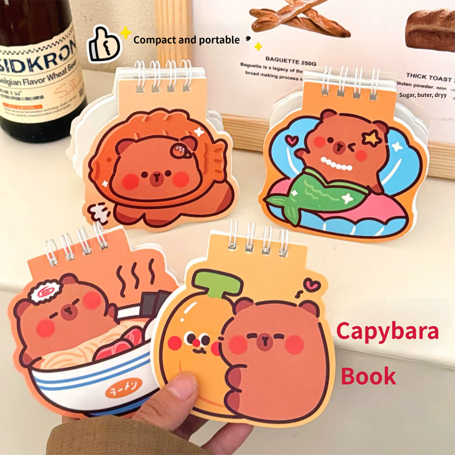 4er-Set Cartoon Capybara Notizbücher mit Softcover, 200 Blatt pro Buch, mehrfarbig, unregelmäßige Form für Studenten - Bild 3