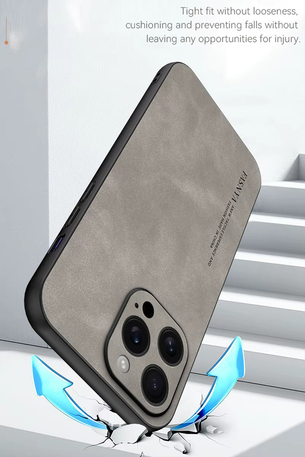 Luxuriöse Apple iPhone Handyhülle aus Leder und Schaffell mit Kameraobjektivschutz und matter Rückseite in Grau - Bild 4