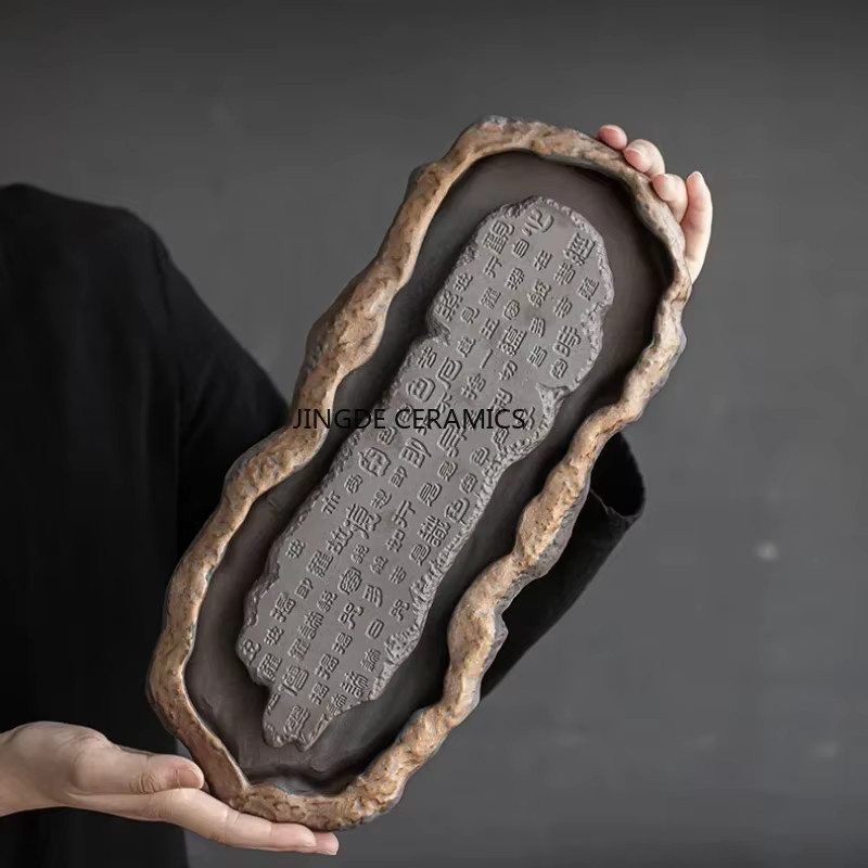 JINGDE CERAMICS Keramik Tee-Tablett Herz Form Grau - Bild 2