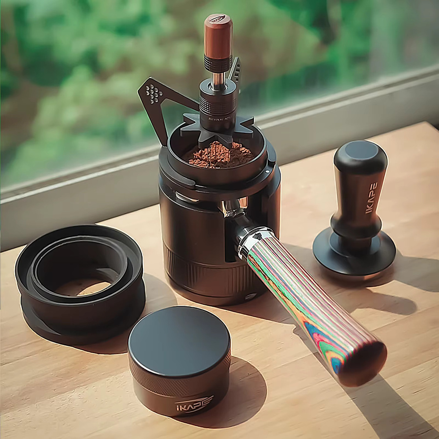 IKAPE WDT-Espresso-Rührer mit integriertem Bürsten- und Ständer-Rotations-Werkzeug, 10 Nadeln, 0,25 mm, Schwarz, Rund - Bild 2