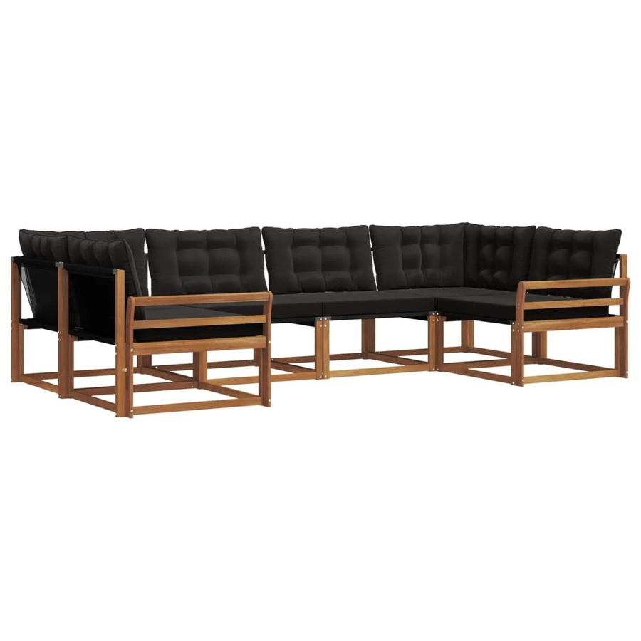 vidaXL Outdoor-Sofagarnitur 6-teilig aus Akazienholz und Textilene in Schwarz und Natur mit Kissen und Armlehnen - Bild 2