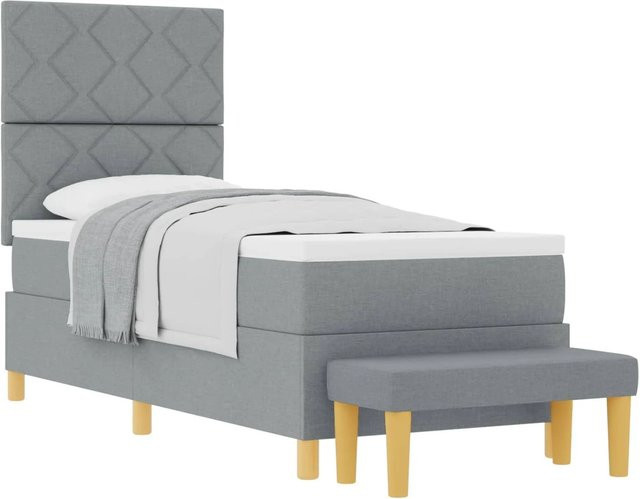 vidaXL Boxspringbett mit Matratze in Hellgrau, Stoff, B/T/H: 80 x 200 x 128 cm - Bild 1