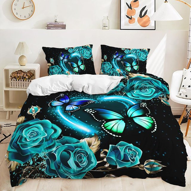 Lodestar Bettwäsche Set Lila Schmetterling und Rosen mit Reißverschluss B/H: 135 x 200 cm - Bild 1