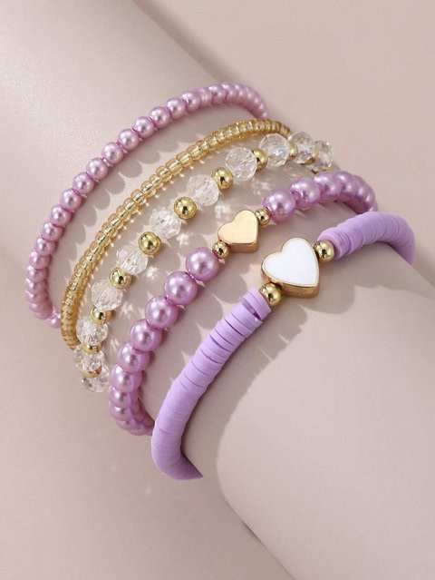 qpeach Armband-Set, 5-teilig, Goldperlen, Tonplättchen, Herz, Damen - Bild 1