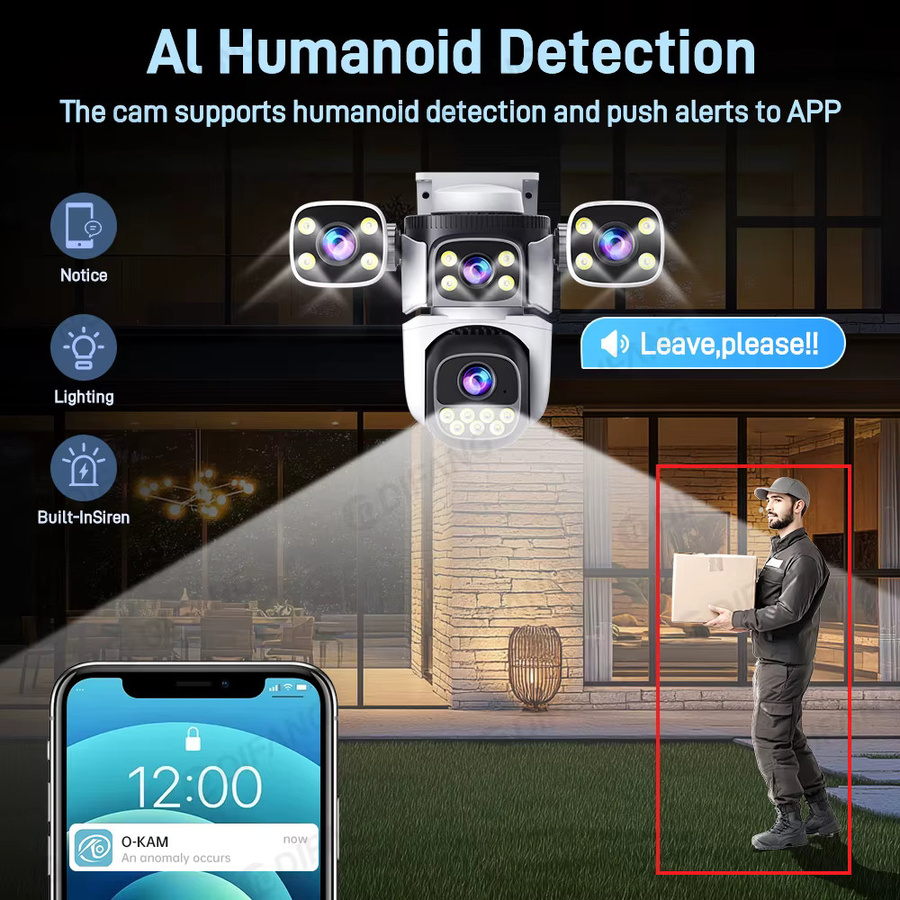 DiFang WLAN PTZ Smart Überwachungskamera mit 20MP Auflösung, 4 Linsen, 5X Zoom, KI Auto-Tracking und Nachtsicht in Weiß - Bild 5