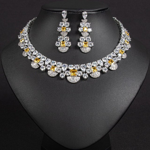 YIRAN Schmuck-Set, Halskette, Ohrringe, Zirkonia, Silber, Damen - Bild 1