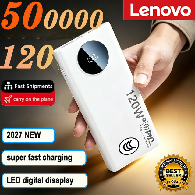 Lenovo PowerBank 50000mAh mit 120W Superschnellem Laden, PD20W Dual Way und Digital Display, Schwarz - Bild 1