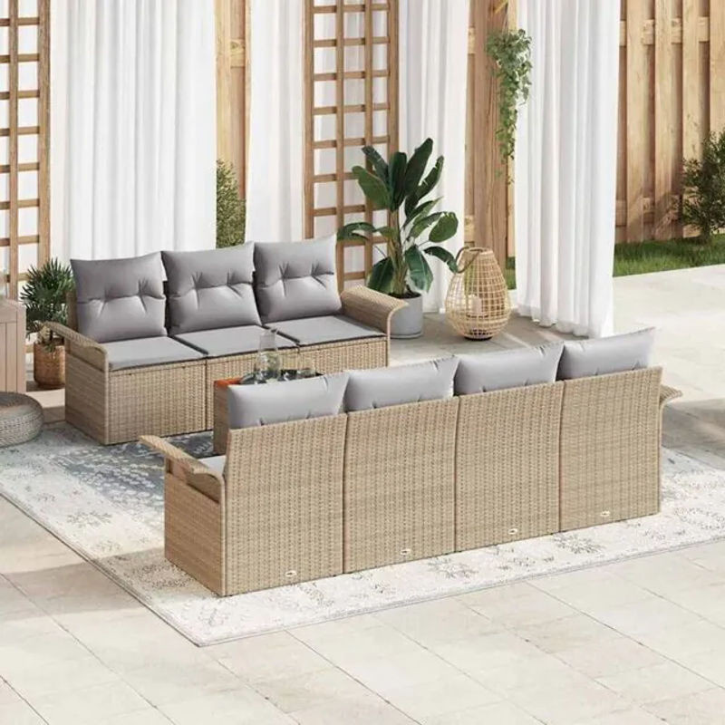 Vidaxl Polyrattan Garten-Sofa-Set aus 8 modularen Teilen in Beige und Grau, Loungemöbel mit Stoffpolstern, B/T/H: 55 x 55 x 37 cm - Bild 1