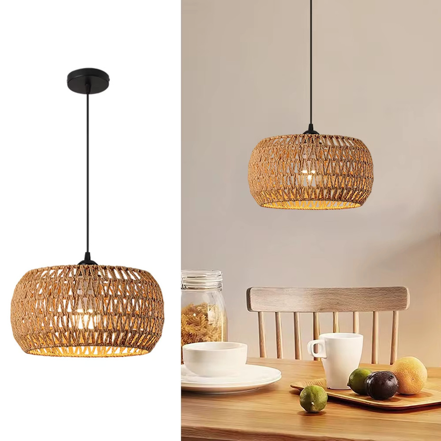 JOYINLED Boho Rattan Pendelleuchte in Braun, LED Deckenlampe mit Korbgeflecht für Esszimmer und Schlafzimmer, Durchmesser: 32 cm - Bild 3