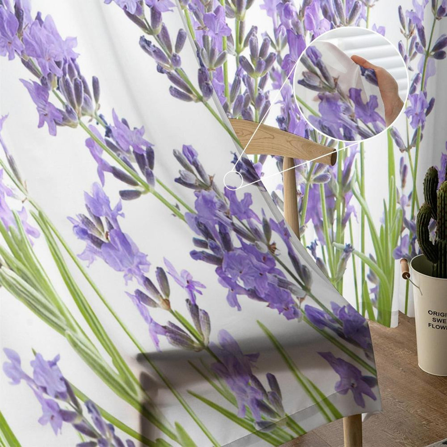 Transparente Vorhänge mit lila Lavendel-Blumenmuster aus Tüll, Voile und Organza in Weiß, Breite: 135 cm, Höhe: 160 cm - Bild 2