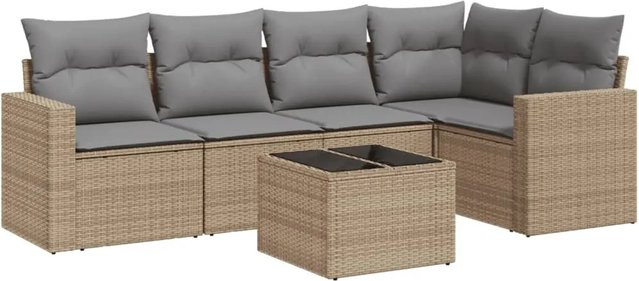 vidaXL 6-teilige Garten-Sofagarnitur in L-Form aus PE-Rattan mit Kissen in Beige-Grau - Bild 1