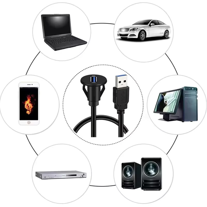 Wasserdichtes USB 3.0 Einbau-Verlängerungskabel mit Stecker auf Buchse für Auto, LKW und Boot, Farbe: Schwarz, Länge: 1 m - Bild 5