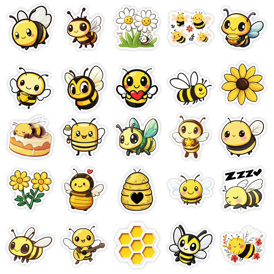 50 Stück wasserfeste Bienen-Cartoon-Aufkleber von BulingBulingStickers Store in Multicolour für DIY-Projekte - Bild 3