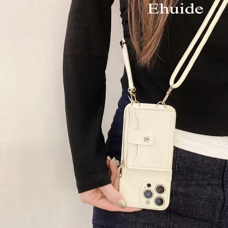 EHUIDE Brieftaschen-Riemenhülle für iPhone 16 Pro Max, 16 Plus, 16 Pro und 16 mit Kartenfächern und Umhängeband aus PU-Leder und Silikon in Weiß - Bild 3