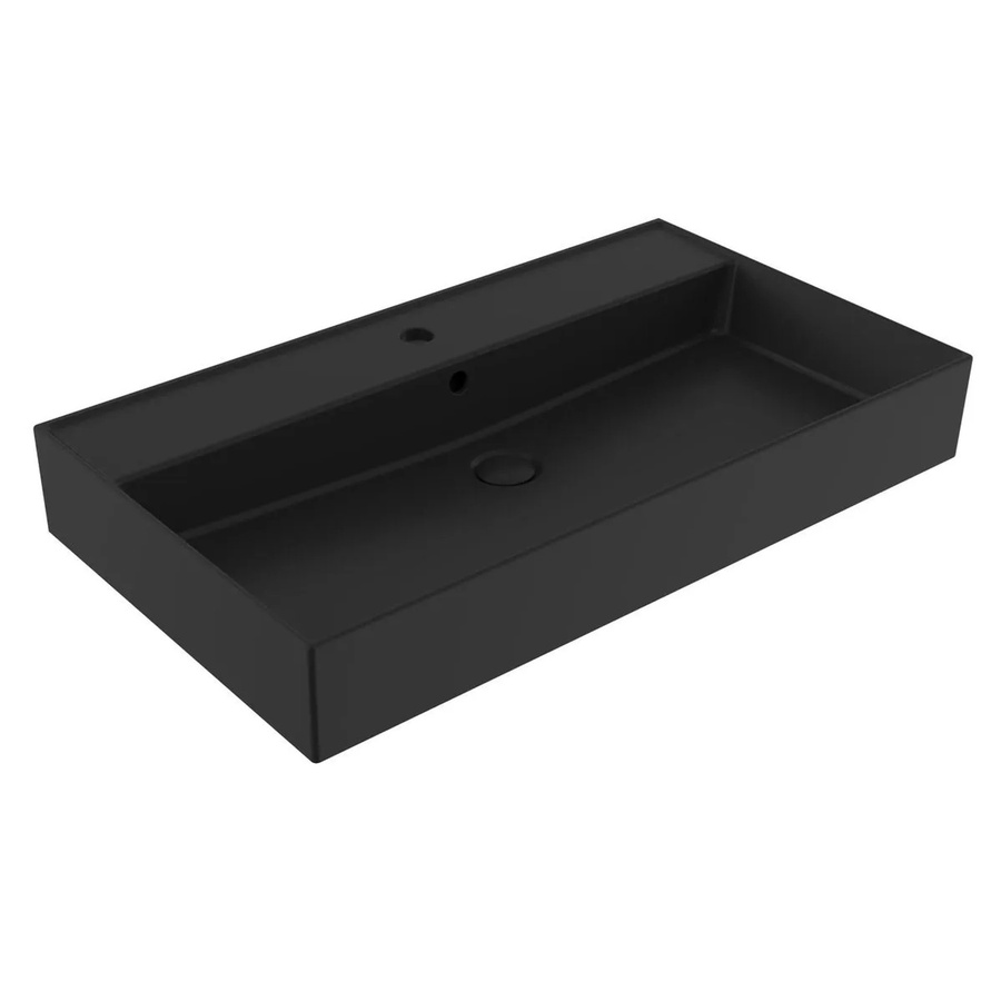 Swiss Aqua Technologies Waschbecken EDGY Schwarz Matt, Eckig, Keramik, mit Überlauf und Mittigem Hahnloch, Breite: 80,5 cm - Bild 2