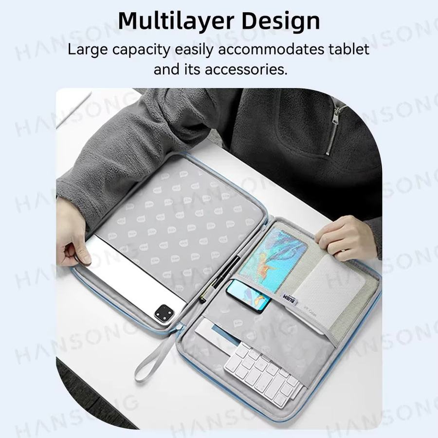 Hansong Tablet-Hülle als Handtasche für iPad Pro, Samsung, Xiaomi und Lenovo, stoßfest mit mehreren Taschen, Pink und Blau - Bild 2
